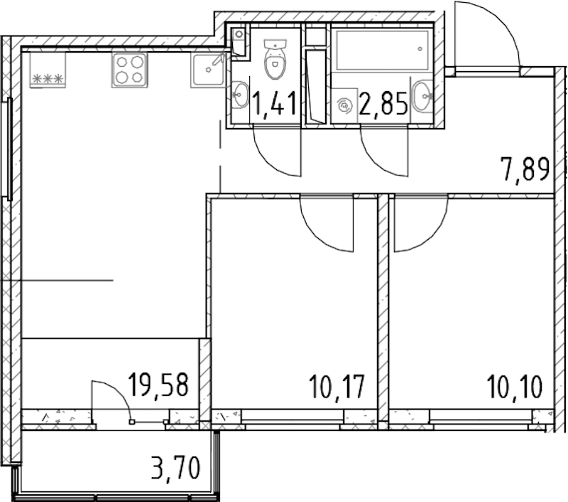 2-комнатная квартира 52 м², 7/18 эт., ЖК «Город Первых»